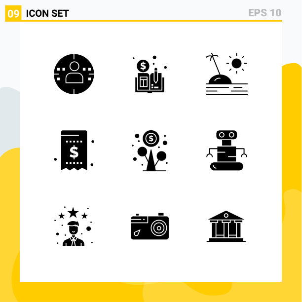 可编辑的线包9个简单的固体字形图片下载