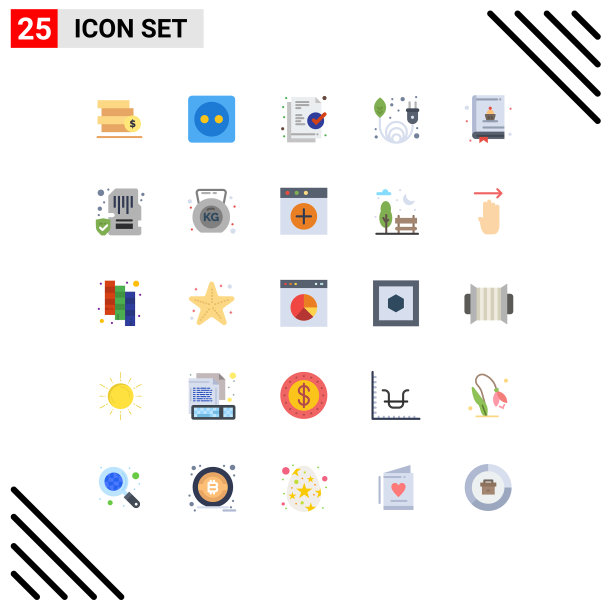 象形图设置25个简单的平面颜色卡图片下载