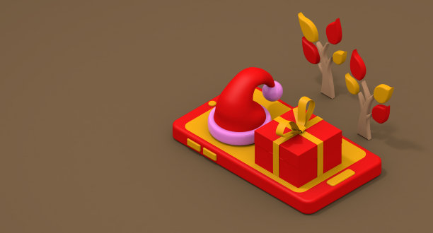 圣诞礼物的概念。在智能手机上购物。圣诞节的形象。图片下载