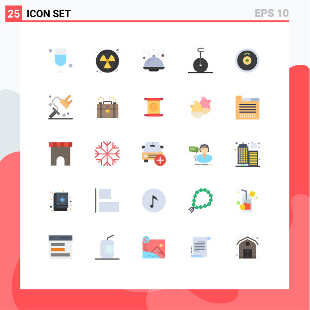 包装25个现代平面颜色的标志和符号图片下载