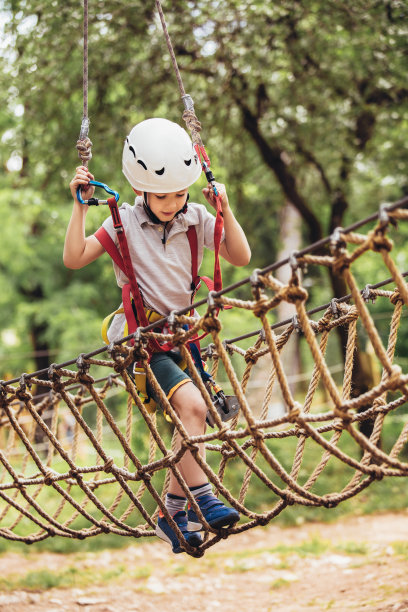 勇敢的小男孩在冒险公园玩得很开心图片下载