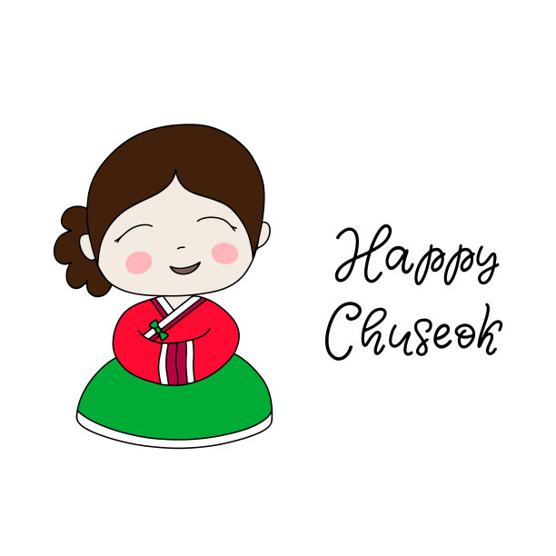 韩国传统节日秋夕。明信片上用韩文写着感恩节快乐。韩国文化。图片下载
