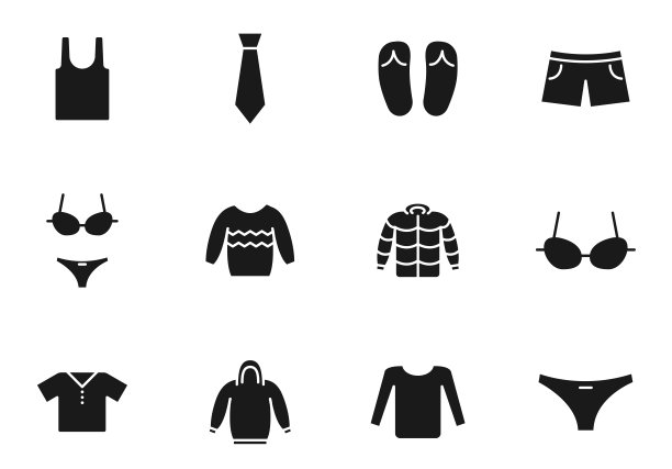服装轮廓矢量图标孤立在白色上。服装图标集网页，移动应用程序，UI设计和打印图片下载