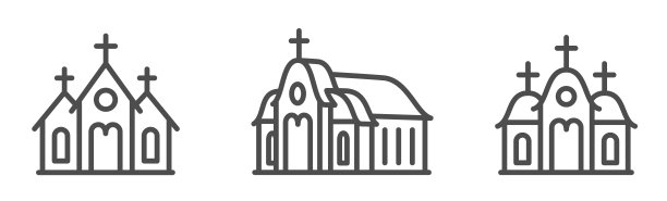 教堂建筑线图标集。基督教圣像。平面风格-股票矢量。图片下载