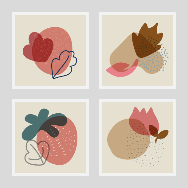 从抽象形状，花，叶，点，线设计元素的一套手绘组成。抽象时尚手绘矢量插图。完美的海报，instagram帖子，明信片等图片下载