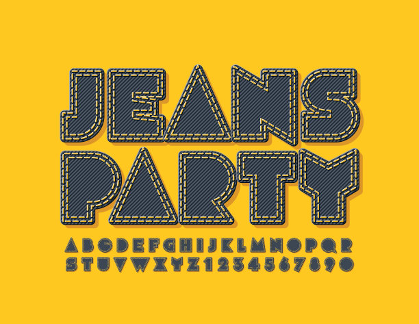 向量明亮的海报牛仔裤派对与现代字母和数字图片下载