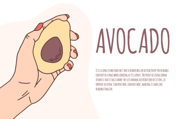 白人手在一个孤立的背景矢量旗帜上持有一个鳄梨。适当的营养，素食主义者。Eco-product。时尚的平面卡通矢量插图与文本复制空间图片下载