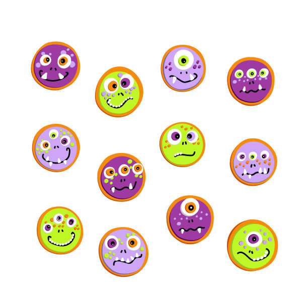 万圣节饼干饼干矢量插图孤立的白色背景。一套糖果与怪物的脸在明亮的节日色彩。儿童和儿童图片下载