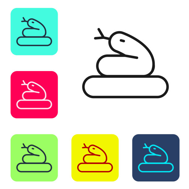 黑线蛇图标孤立在白色背景。设置图标的颜色方形按钮。向量图片下载