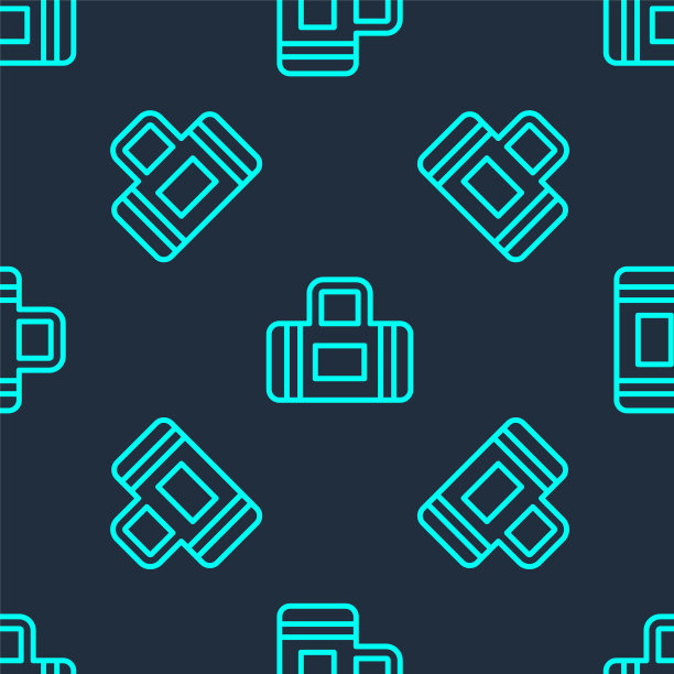 绿线运动包图标孤立无缝模式上的蓝色背景。向量图片下载