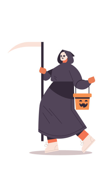 可爱的角色站在冷酷的死神服装快乐的万圣节派对庆祝概念图片下载