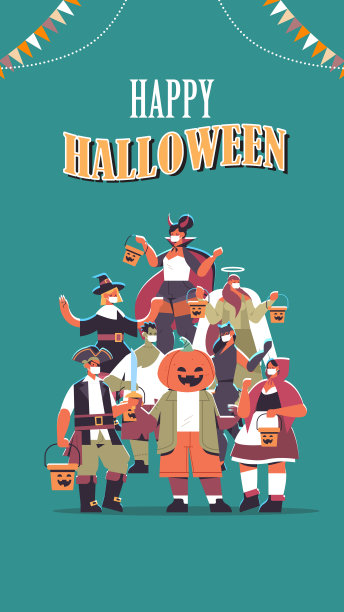 人们在不同的服装庆祝快乐万圣节派对概念混合种族，男人女人玩得开心图片下载