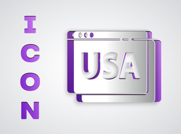 剪纸美国在浏览器上孤立的图标在灰色背景上。纸艺术风格。向量图片下载