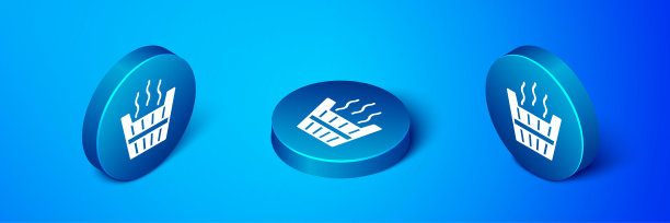 等距桑拿桶图标孤立在蓝色背景。蓝色圆按钮。向量图片下载