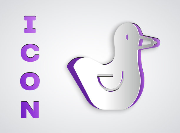 剪纸橡胶鸭子图标孤立在灰色背景。纸艺术风格。向量图片下载