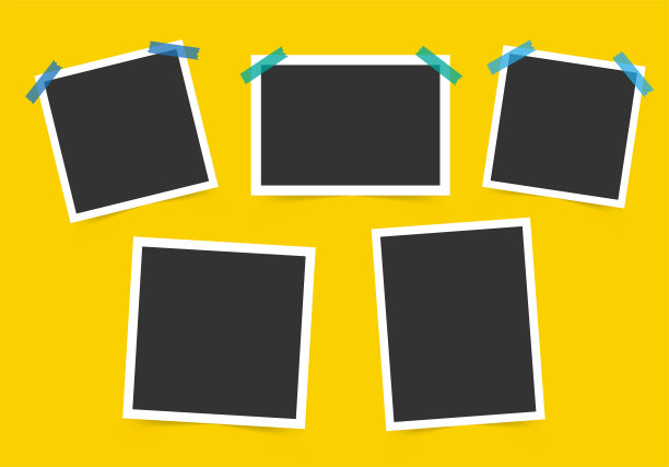 一套相框。模板为您的照片孤立在黄色背景。矢量插图。图片下载