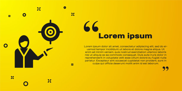 黑色营销目标策略概念图标孤立在黄色背景上。目标与人的标志。向量图片下载