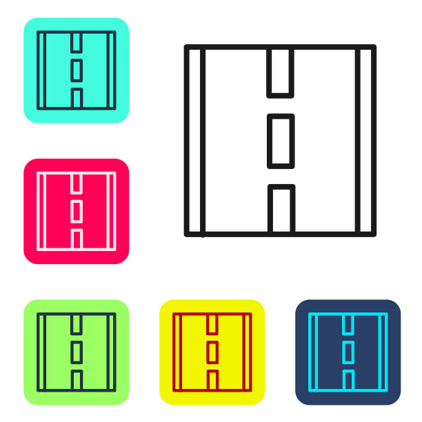 黑色线道路图标孤立在白色背景。设置图标的颜色方形按钮。向量图片下载