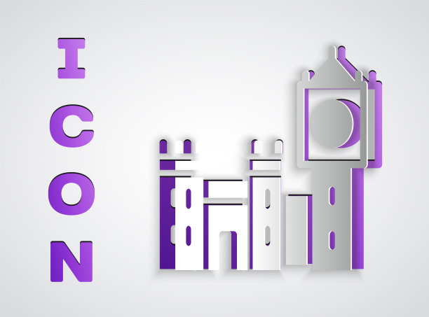 剪纸大本钟塔图标孤立在灰色背景。伦敦和英国的象征。纸艺术风格。向量图片下载