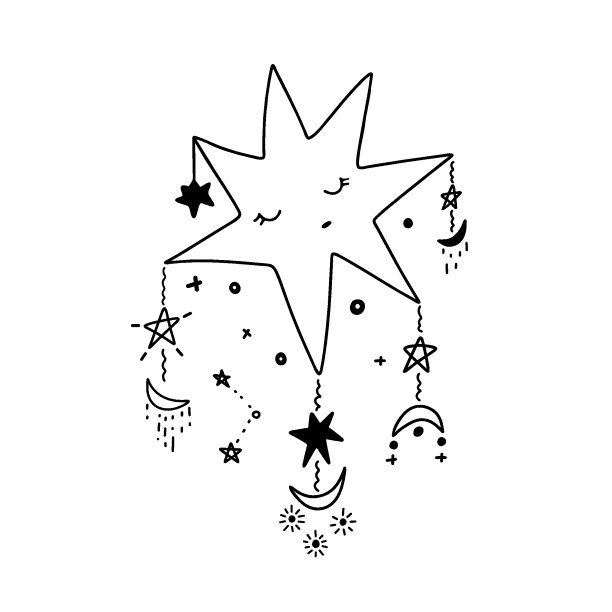 天空追梦人的概念。这颗沉睡的大星星上装饰着各种天体元素。闭着眼睛被星星和月亮包围的卡通明星。矢量插图。图片下载