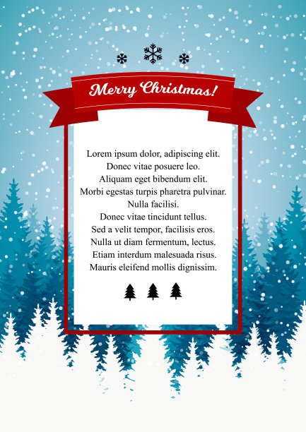 圣诞快乐，新年快乐，垂直贺卡与美丽的冬季景色。蓝色的圣诞树景观与雪。矢量插图与手绘元素图片下载