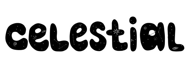 天上的铭文充满了黑色。每个字母里面都有星星和行星的图画。天上的星夜。矢量股票插图孤立。图片下载