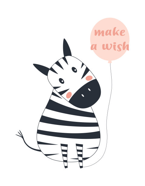 贺卡与可爱的斑马，矢量插图图片下载