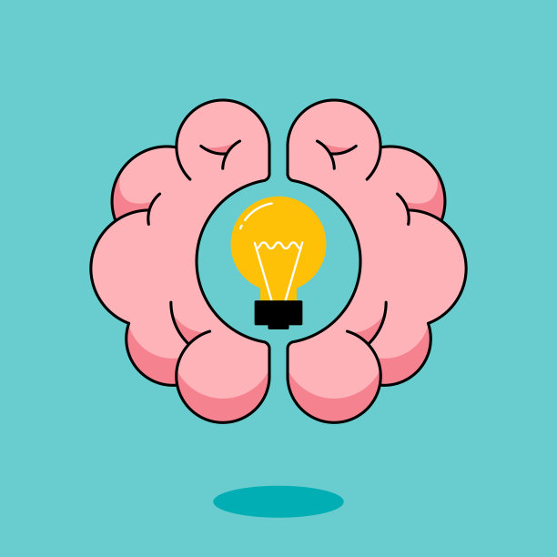 创意思维理念和头脑训练概念设计风格扁平化装饰用的头脑和灯泡图片下载