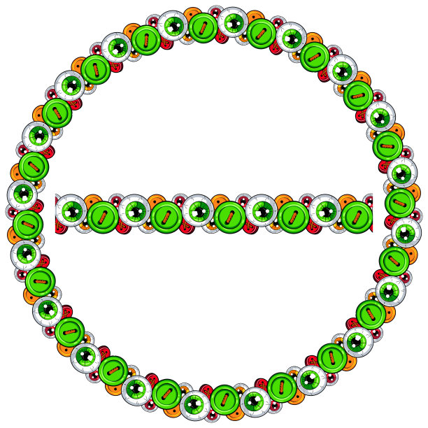 眼球和按钮万圣节矢量圆形框架和无缝刷图片下载