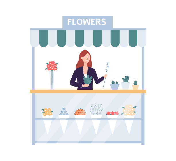 花店里有卖花束的女人。图片下载