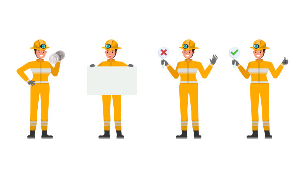 女消防员角色矢量设计。各种动作展示。图片下载