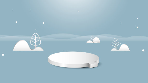 3d蓝色和白色的圣诞球讲台显示。平面几何形状的圣诞树景观概念装饰。矢量图图片下载