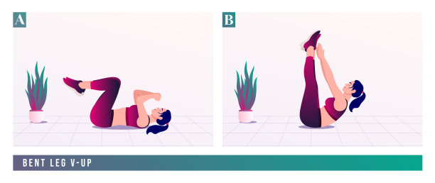 屈腿向上运动，女性健身，有氧运动。矢量插图。图片下载