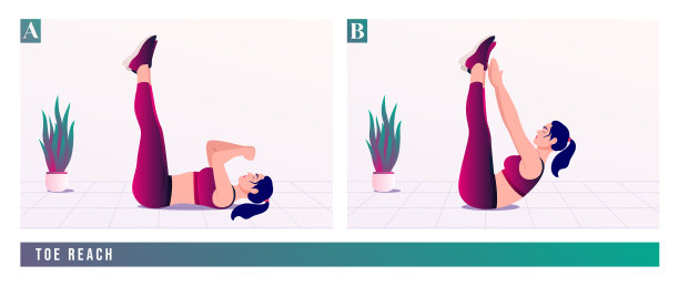 脚趾伸展运动，女性健身，有氧运动。矢量插图。图片下载
