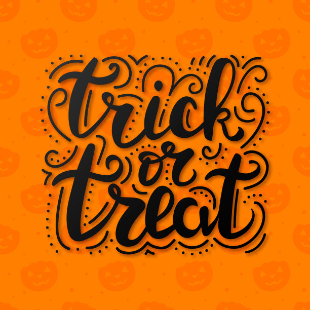 在南瓜抽象背景上的Trick or Treat字体。矢量模板万圣节贺卡，邀请和宣传横幅。图片下载