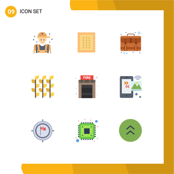 包装9个现代平面颜色的标志和符号图片下载