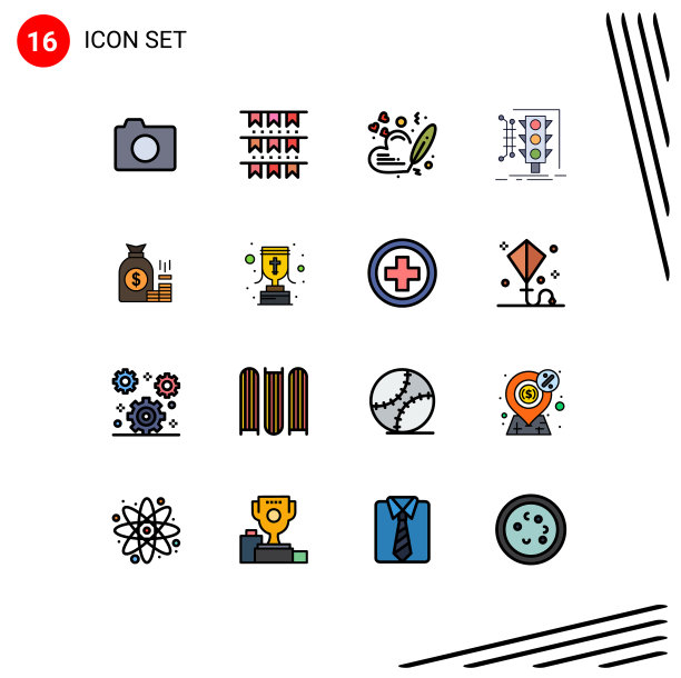 组16现代平面颜色填充线条集图片下载