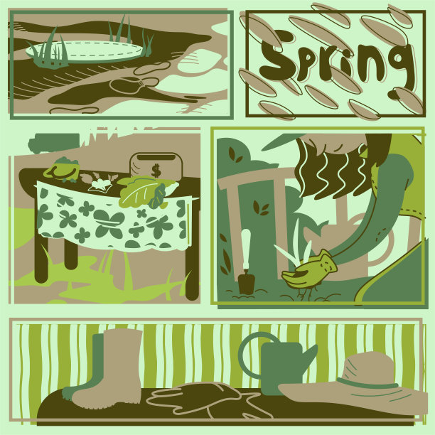 卡通风格的春季活动卡片收集图片下载