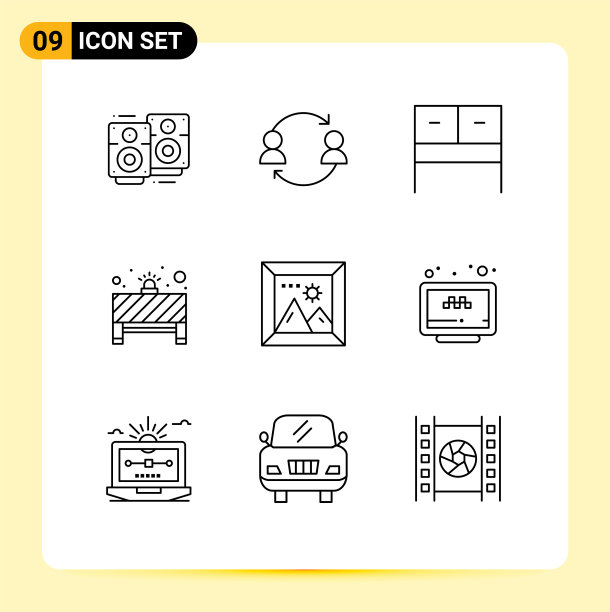 可编辑的线包9简单的轮廓照片图片下载