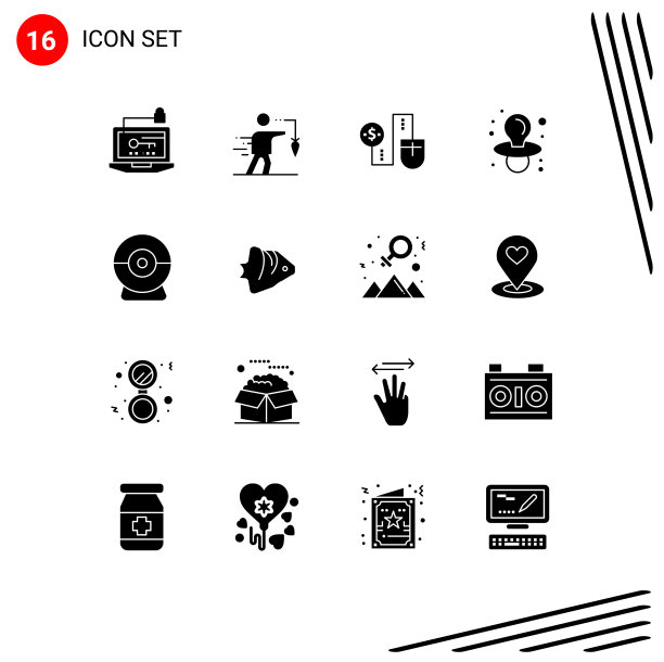 可编辑的线包16个简单的固体字形图片下载