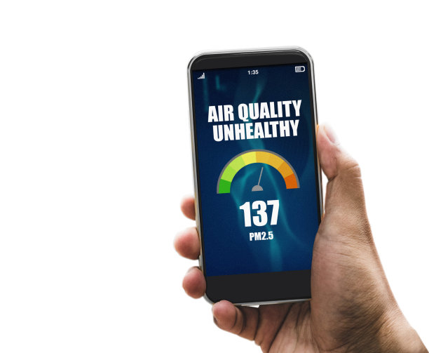 智能手机应用程序的空气质量，污染的白色背景图片下载