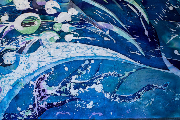 孔雀羽毛，绿松石，热蜡染，背景纹理，手工丝绸图片下载