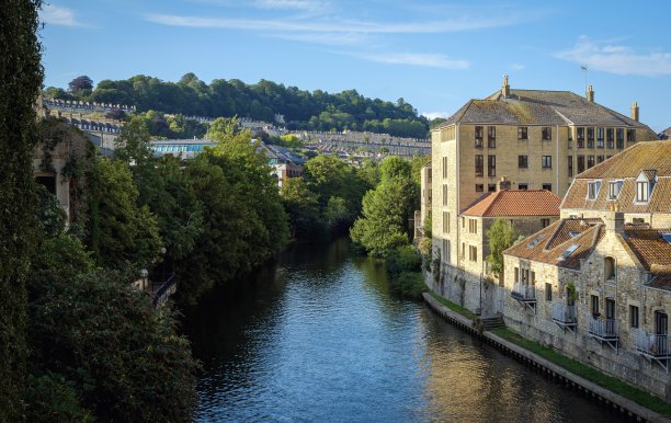 英国浴池中一座桥上的老房子图片下载
