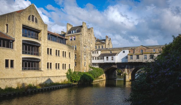 英国浴池中一座桥上的老房子图片下载