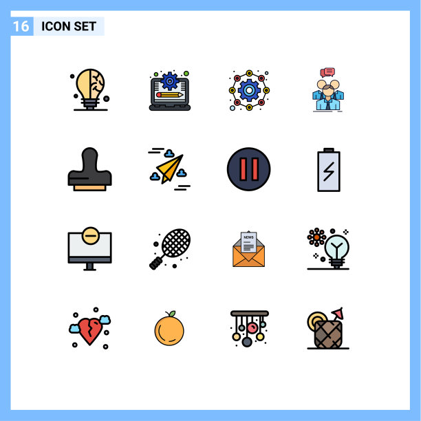 包装16个现代平色填充线条标志图片下载