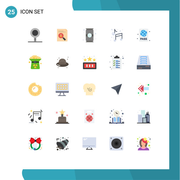 包装25个现代平面颜色的标志和符号图片下载
