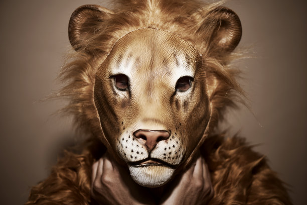 戴着狮子面具的男人，复古图片下载