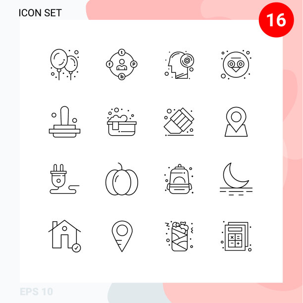 象形图设置16个简单的轮廓邮票图片下载
