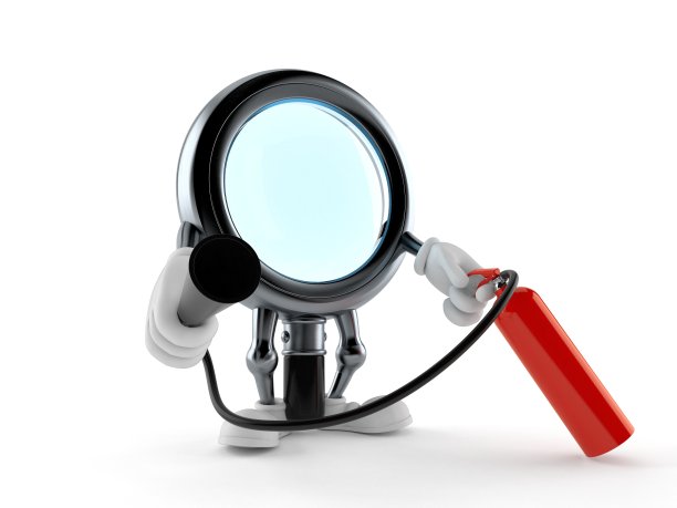 放大镜字符持有灭火器图片下载