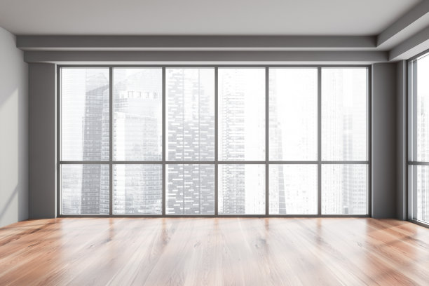 空旷的灰色全景办公室内部图片下载